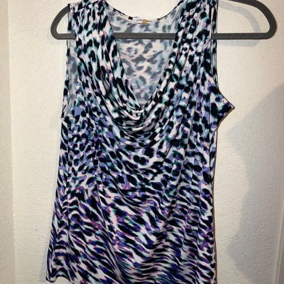 Calvin Klein Sleeveless Cowl Neck Top - Blue, Purple & Black - Picture 1 of 4